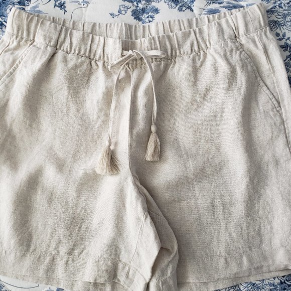 Talbots Pants - Talbots 100% Linen Pull On Drawstring Elastic Waist Shorts